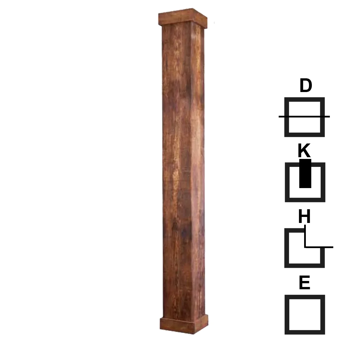8" x 8" Square Wood Look Fiberglass Columns - Non-Tapered, Roughsawn - 4" Trim Capital and Base