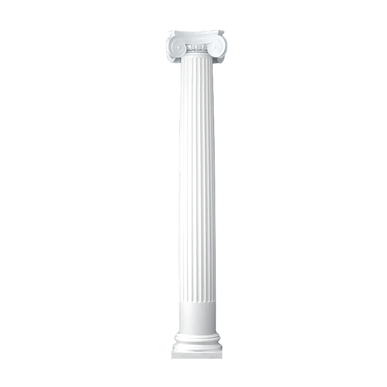 8 Inch Diameter Round Fiberglass Column - Tapered, Fluted - Greek Angular Ionic Capital and Tuscan Base