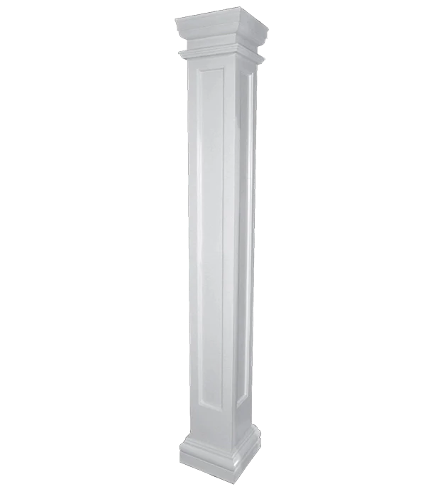 8" x 8" Square Fiberglass Columns - Non-Tapered, Recessed Panel - Pultruded - Poly Tuscan Capital and Base